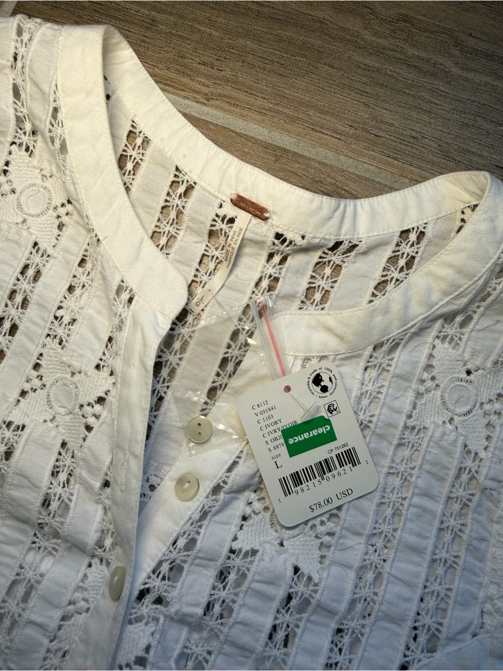 Cottagecore Free People sun-kissed ivory tank top NWT size L - Picture 3 of 11